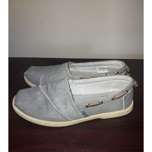 Bobs Skechers Women's Slip Ons 7.5M Boat Shoes Memory Foam Canvas Gray 33739 - Picture 2 of 13